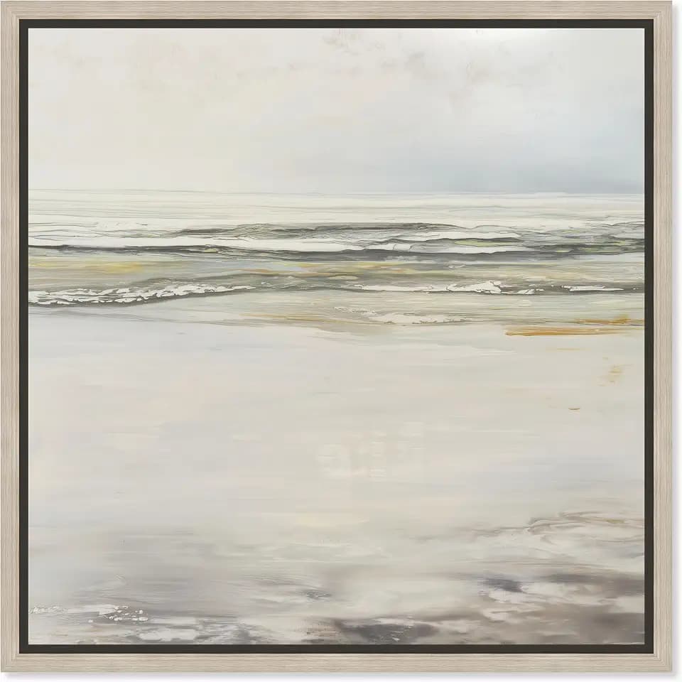 Milky Tide II Framed Canvas Print Coastal Wall Art by Art Remedy, Natural Oak Frame, 40 x 40