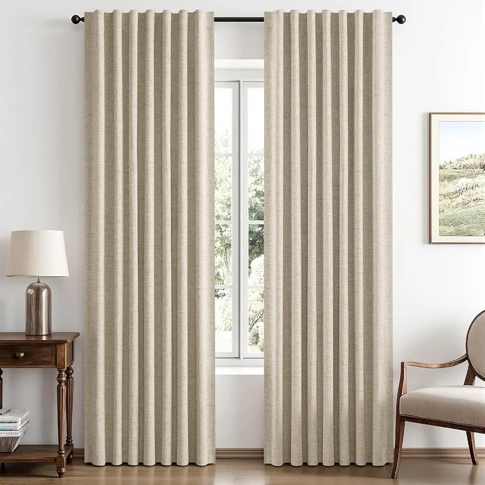 MIULEE 100% Blackout Linen Curtains 42 x 84 Inch Cobblestone 2 Panels