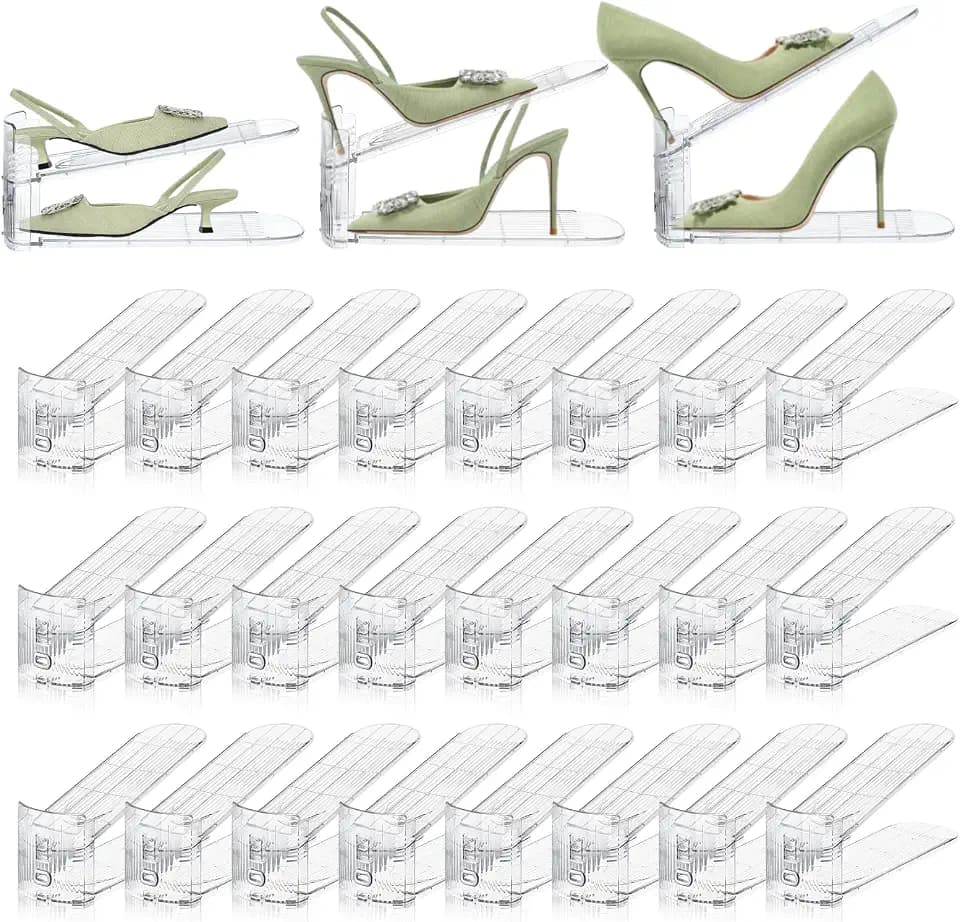 24 Pack Shoe Slots Organizer for Closet, Adjustable Shoe Stackers for a Pair of Shoes Rack Storage Shoe Space Saver 50% Shelf Display Holder for Closet