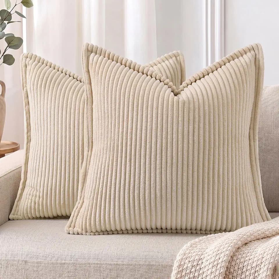 Mecatny Corduroy Fall Decorative Throw Pillow Covers 20x20 Set of 2 Beige