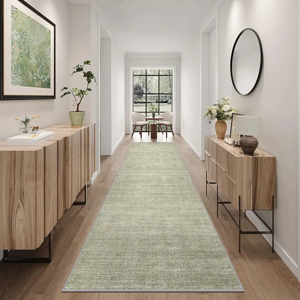 2x10 Runner Rug Non Slip, Washable Rug Runners for Hallways,Green