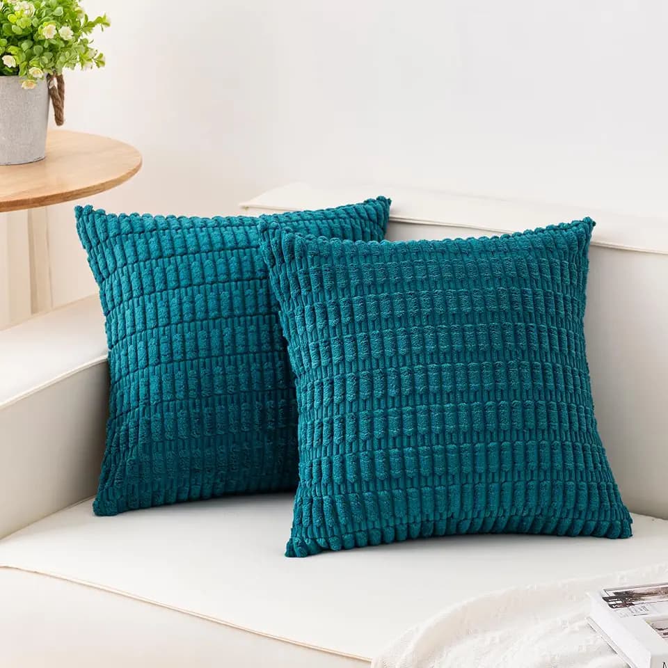 Pack of 2 Corduroy Decorative Throw Pillow Covers 18x18 Inch, Turquoise