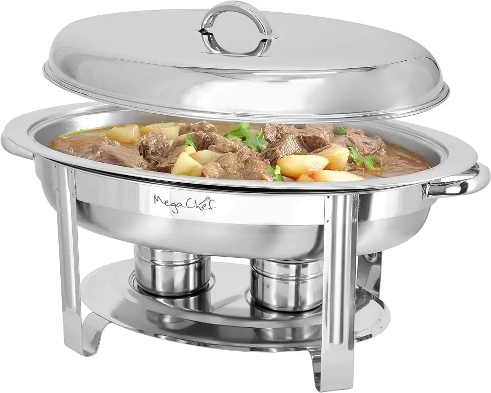 MegaChef 5.8 Quart Oval Stainless Steel Professional Kitchen Chafing Dish/Food Warmer/Buffet Server Serving Trays for Entertaining, Catering, Large Gatherings (5.8 Quart)