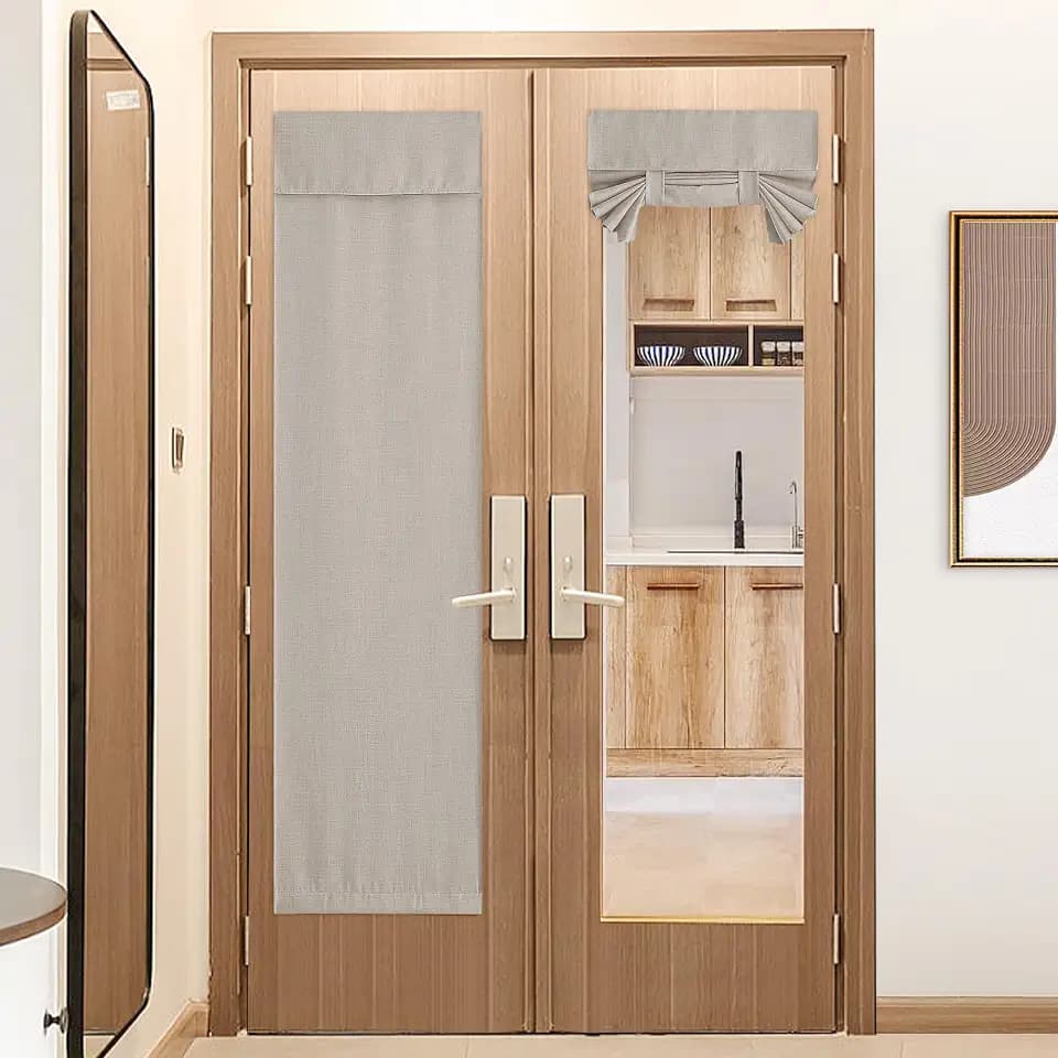 NICETOWN French Door Curtains for Window, Room Darkening Privacy Thermal Insulated Curtains for Kitchen, Farmhouse Linen Door Shade for Office, Tie Up Shades, 26 X 72 Inches, Angora, 1 Panel