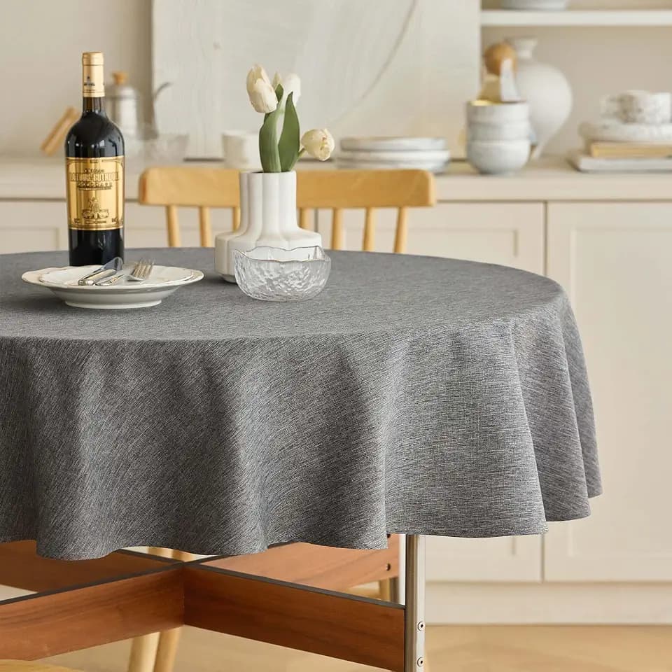 Decorelia Waterproof Round Tablecloth for Round Dining Table, Decorative Rustic Soft Wipeable Table Cloths Cover Indoor Outdoor Use for Holiday,Wedding, Kitchen (70 Inch,Round (4-6 Seats),Dark Grey)