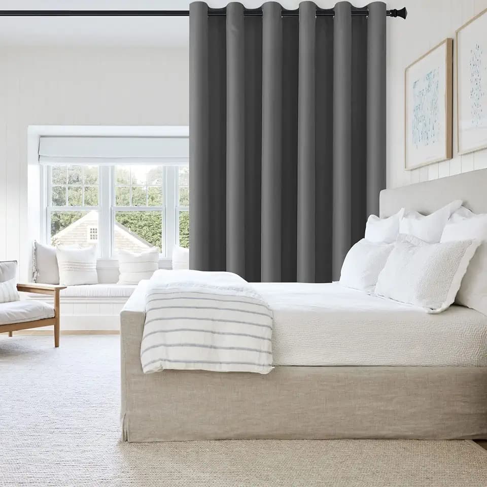 DWCN Dark Grey Privacy Room Divider Curtain Thermal Blackout Curtain for Patio Door, Living Room, Bedroom Partition and Shared Office Space, 1 Grommet Curtain Panel, 8.3ft Wide x 7ft Tall