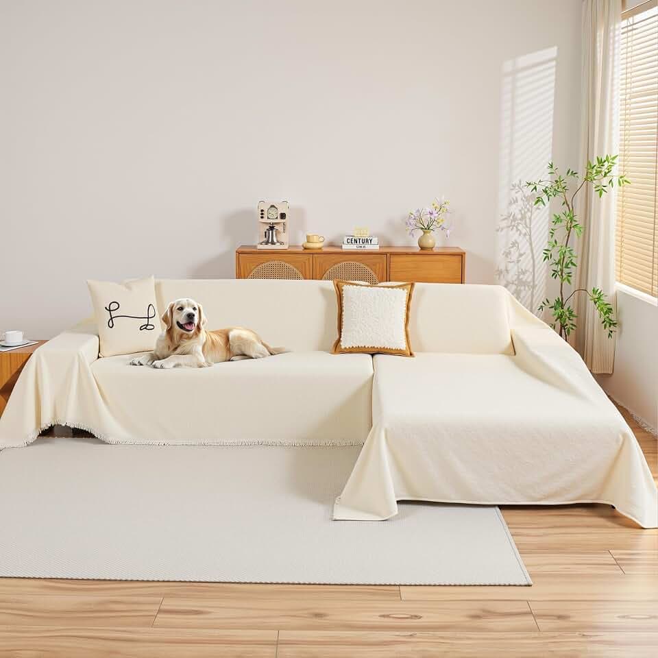 MYSKY HOME Couch Cover for Sectional Sofa, 71"x102"+71"x118", Beige
