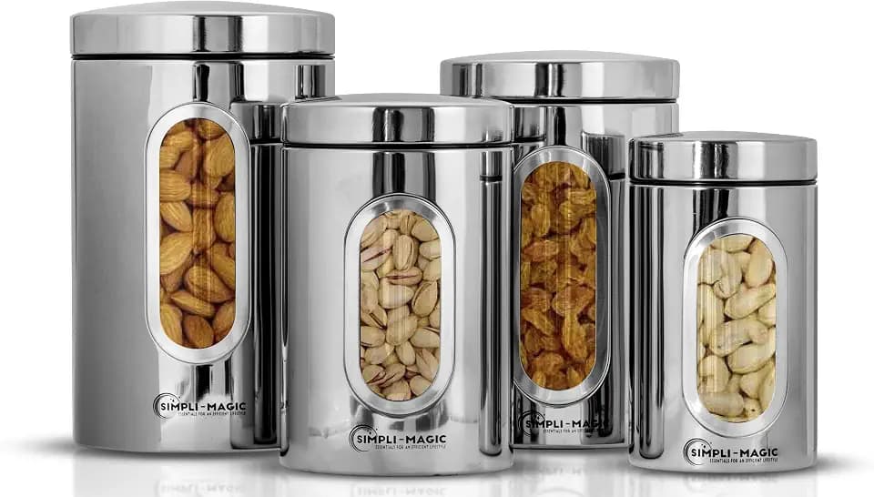 Simpli-Magic 4-Piece Stainless Steel Canisters with Window