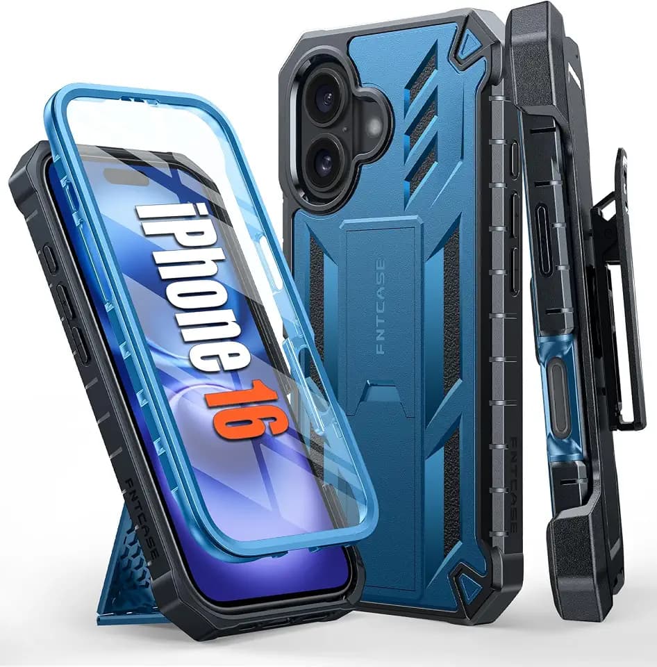 FNTCASE for iPhone 16 Case, with Belt Clip and Built-in Screen Protector