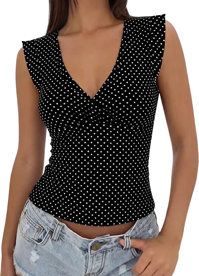 Polka Dot Tank Top for Women V Neck Crop Going Out Tops Trendy Cute Outfits