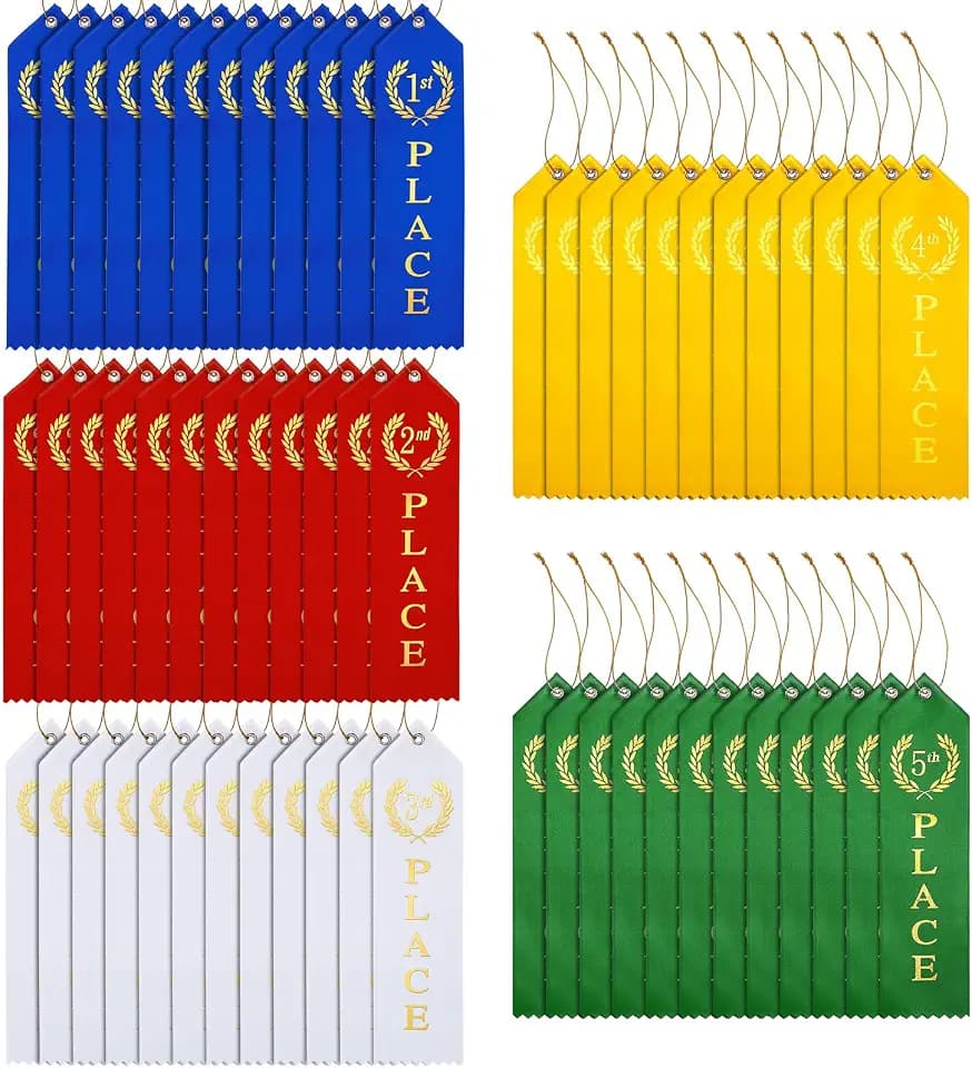 Kenning 75 Pcs Track Award Ribbon 1st to 5th Trophy Place Flat Carded Set