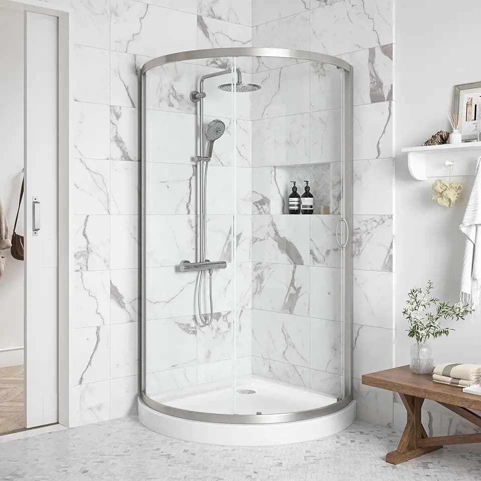 OVE Decors Breeze 32" Sliding Corner Shower, Satin Nickel
