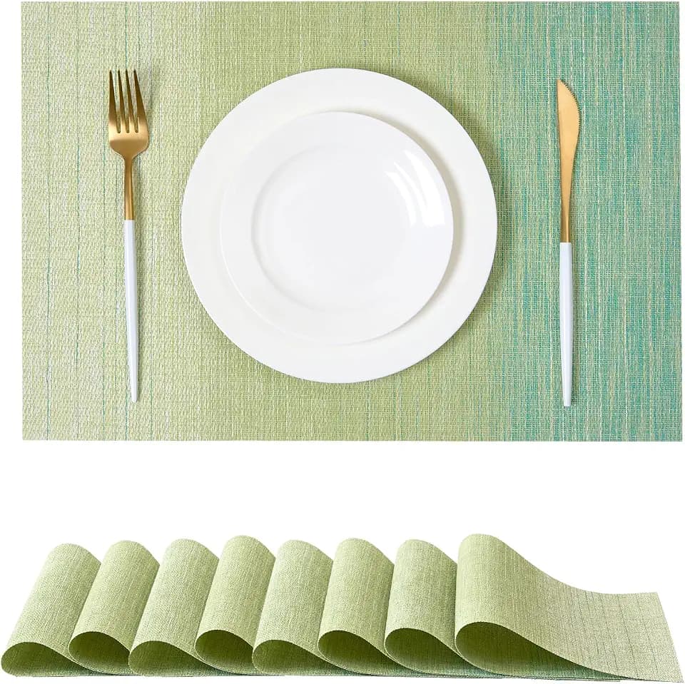 Gradient Green Woven Placemats Set of 8 - Heat Resistant Non-Slip Place mats for Dining Table, Washable Durable PVC Vinyl Woven Table Mats(Gradient Green, 8)