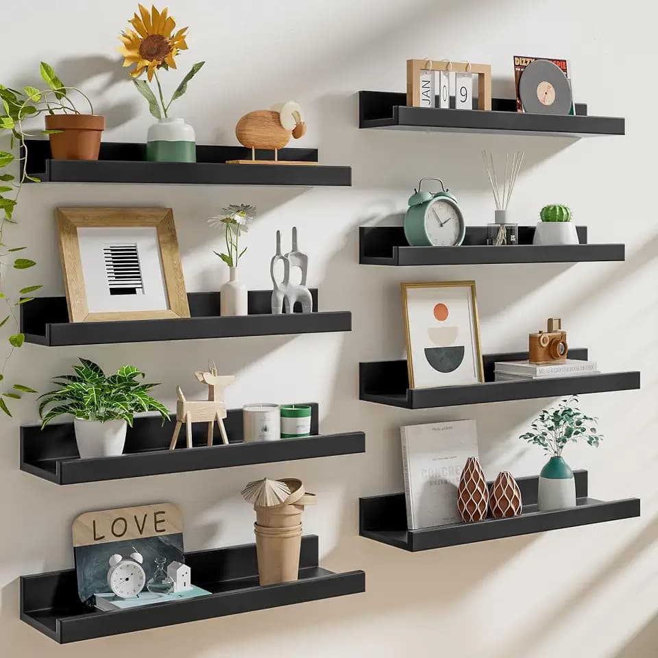 Heimlove 24 Inch Picture Ledge Shelf with Lip Set of 8 Black