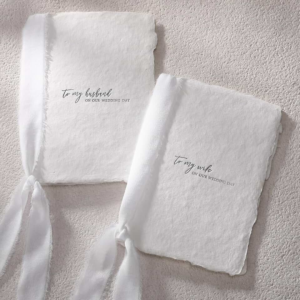 Engrowtic 2 Pcs Wedding Vow Books His and Hers Vow Book with Ribbon, White