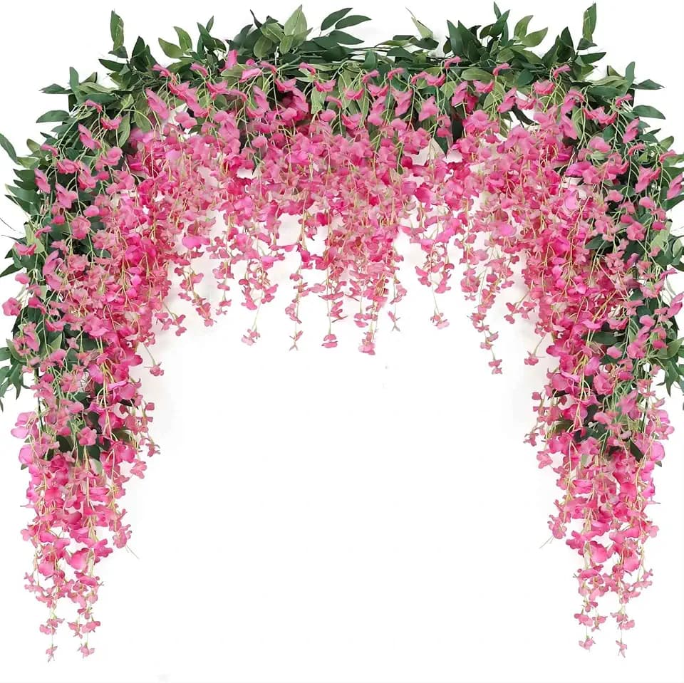 JUSTOYOU 3PCS 7FT 12 Stem Artificial Wisteria Vine Garland Fake Flower Wisteria Garlands for Outdoor Indoor Wedding Wall Bedroom Decoration(Fuchsia)
