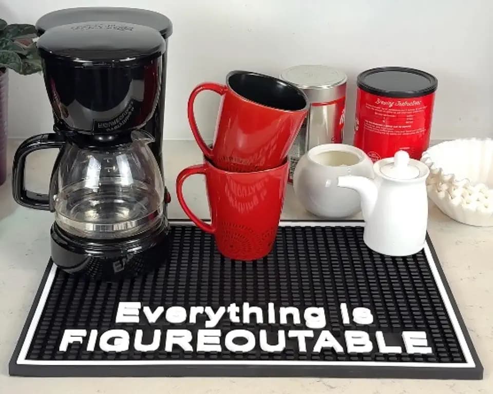 Everything is Figureoutable Silicone Bar Mat 18x12 in, Motivational Gift for Women, Girl Boss Gift, Non-Slip Coffee Station Mat, Inspirational Office Decor, Desk Accessories, Affirmation Decor