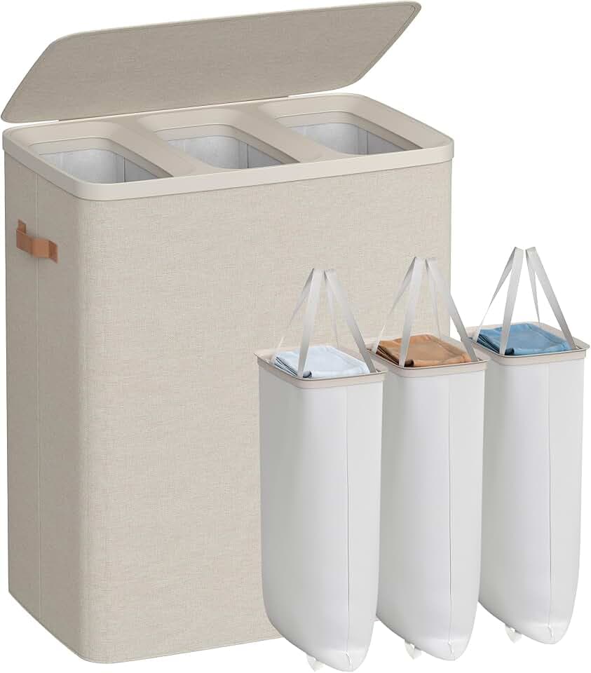 SONGMICS Laundry Basket, 190L Laundry Hamper with Lid, 3 Removable Bags