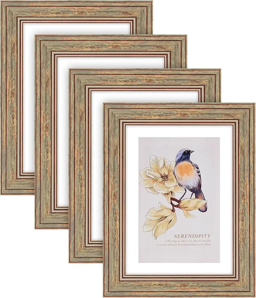 AAQ Brown 5x7 Vintage Rustic Picture Frame Set of 4