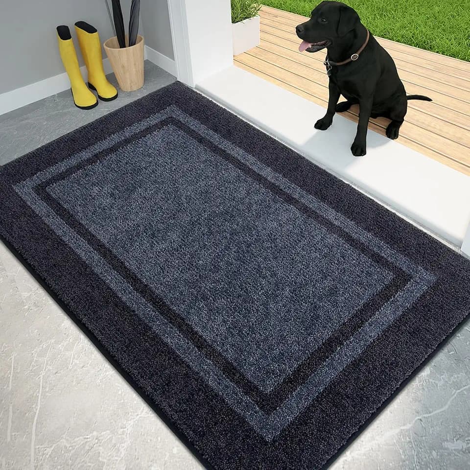 PURRUGS Dirt Trapping Indoor Door Mat, 34" x 60", Bluish Grey & Charcoal
