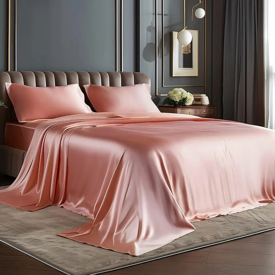 BEDELITE Satin Sheets Queen Size Bed Set, Rose Pink, 4 Pieces