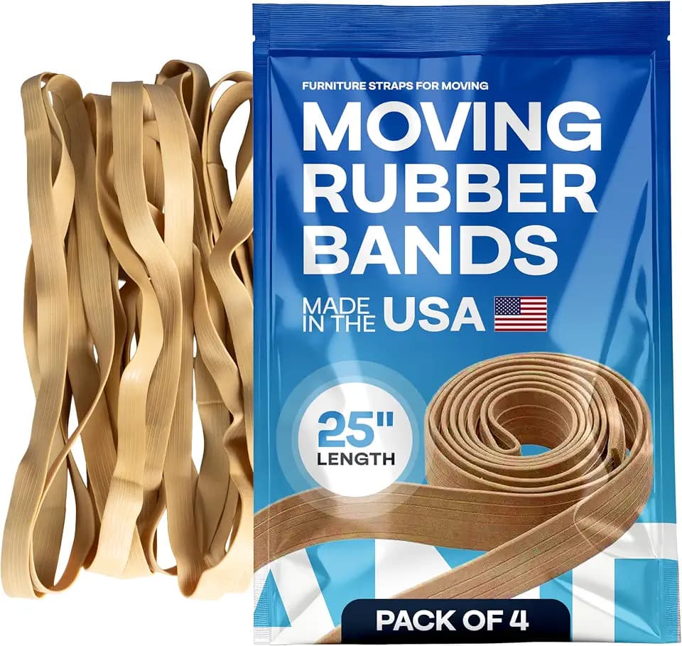 Beige Moving Bands 25", Pack of 4 - USA-Made Mover Rubber Straps for Furniture, Boxes & Moving Blankets - Strong, Elastic & Flexible, 80% Natural Rubber Bands for Shipping & Storage by IDL Packaging