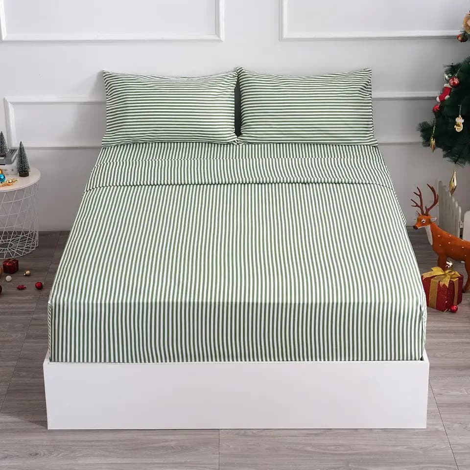 Best Season Queen Size Sheet Set 4 Piece -Pinstripe Microfiber Soft Durable Bedding Sheet Set,Deep Pocket,Stain,Fade & Wrinkle Resistant (Stripe Grass Green)