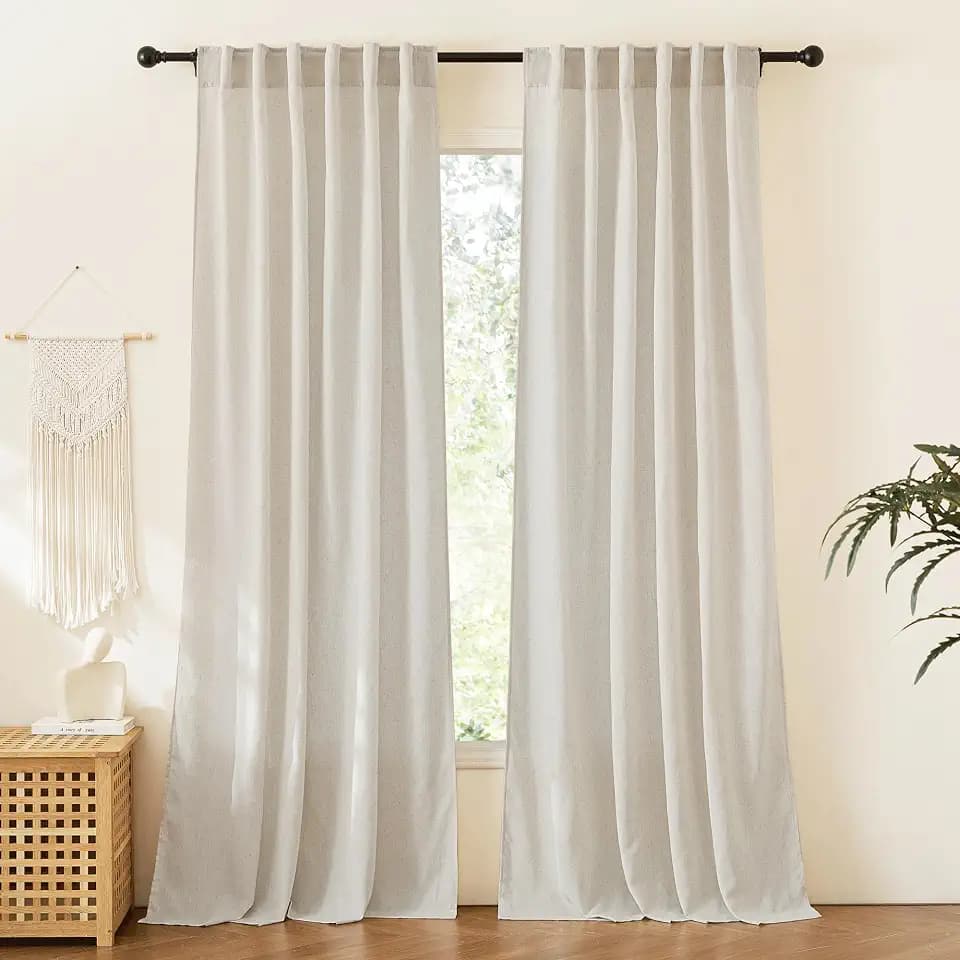 RYB HOME Linen Semi Sheer Curtains for Bedroom Living Room 95 inches Long