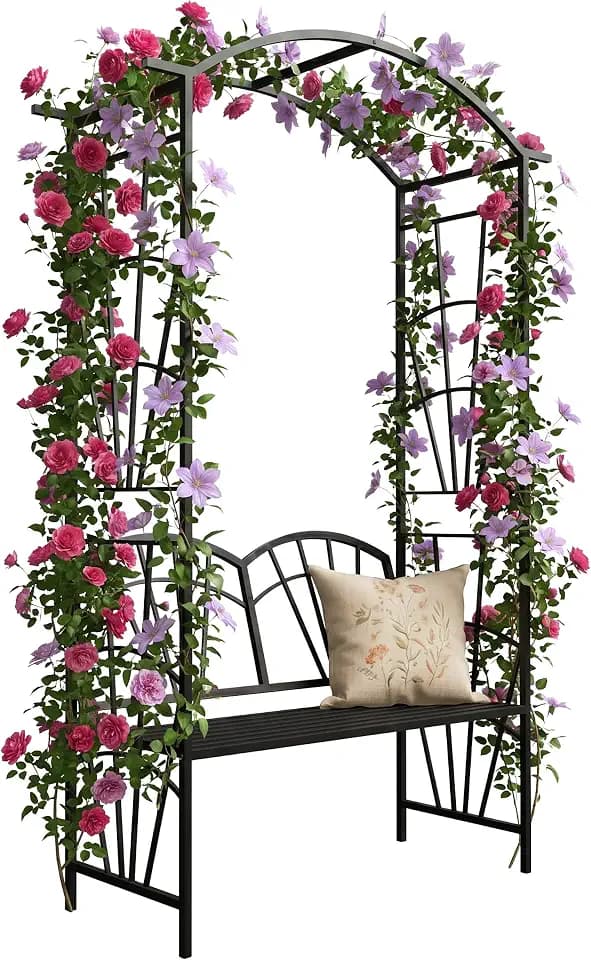 Relaxdays Rosenbogen, Metall, HBT: 210 x 134 x 48 cm, schwarz