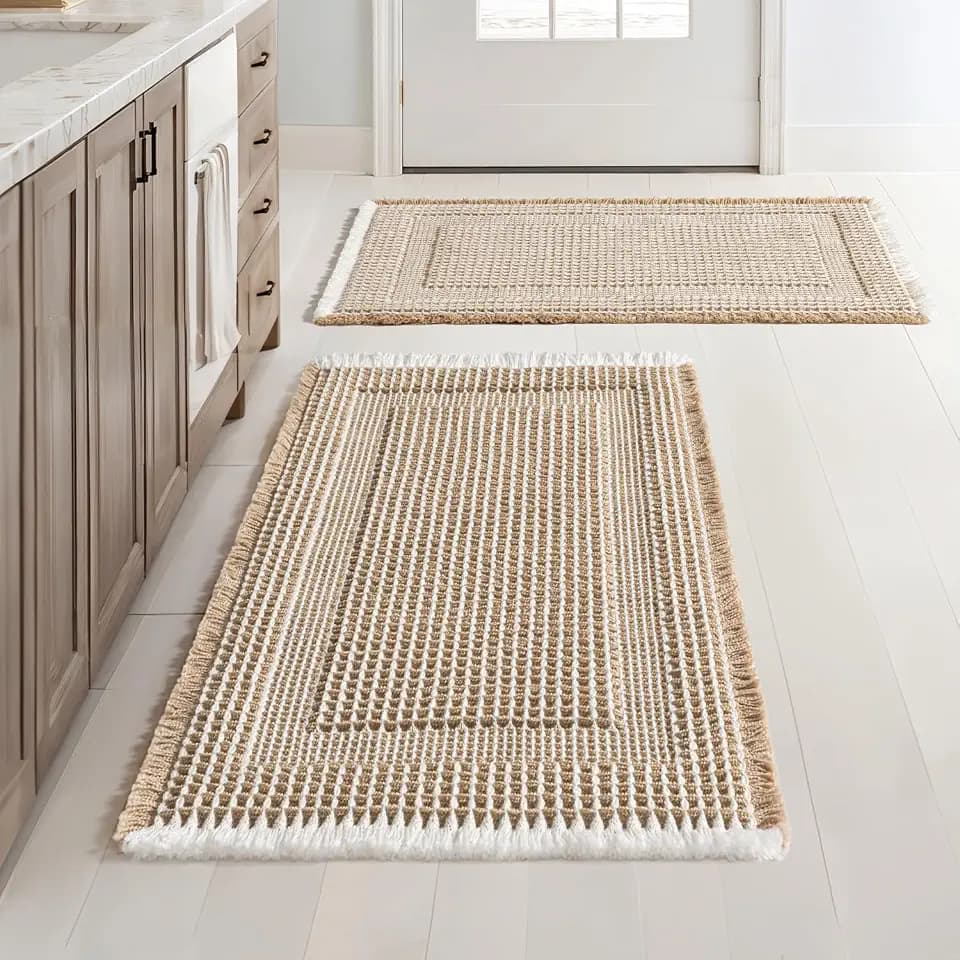 MIULEE Set of 2 Waffle Bathroom Rugs Brown&Cream Boho Bath Mat 18x30 in