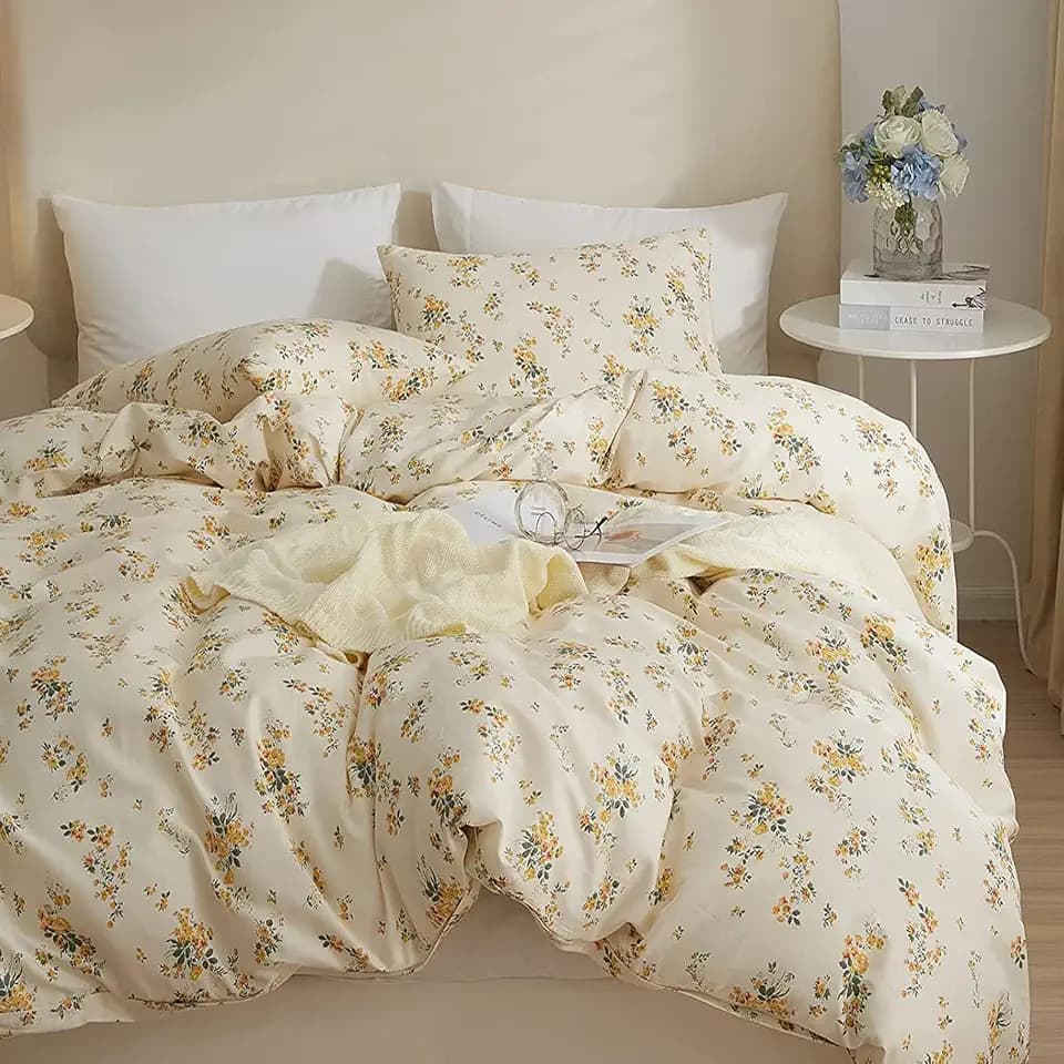 HighBuy Girls Yellow Floral Comforter Set Twin XL Bohemian Bedding Sets for Kids Girl Cottagecore 3 Piece Botanical Bedding Comforter Boho Bed Set,1 Comforter and 2 Pillowcases for All Season