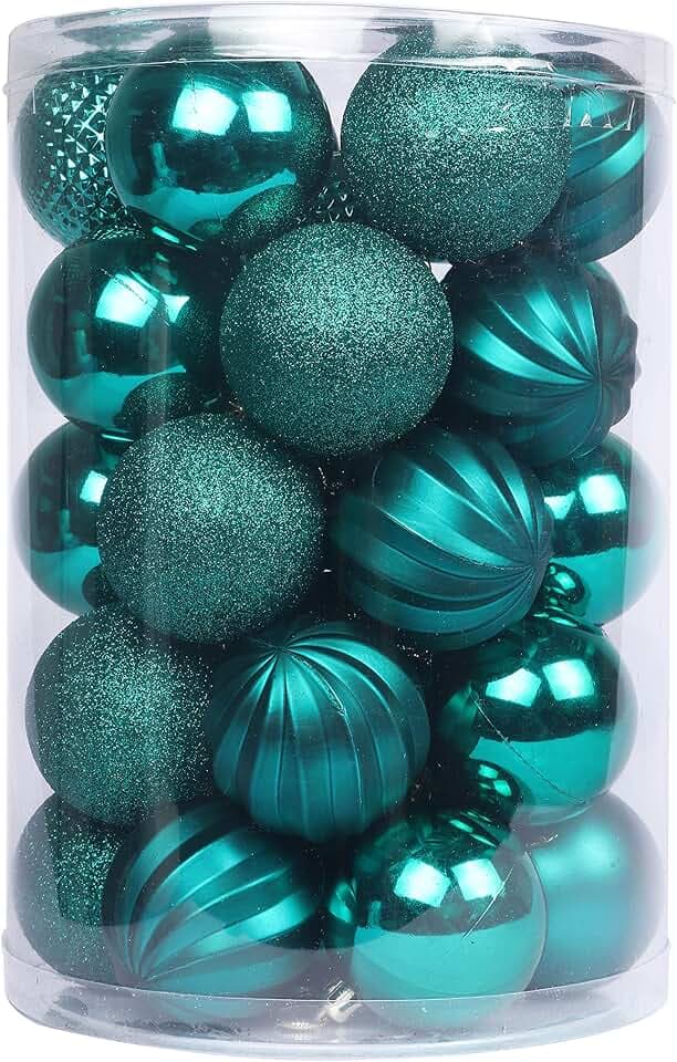 YYCRAFT 34ct Christmas Ball Ornaments 6CM for Xmas Tree Christmas Decorations Shatterproof Hooks Included (Teal Green, M)