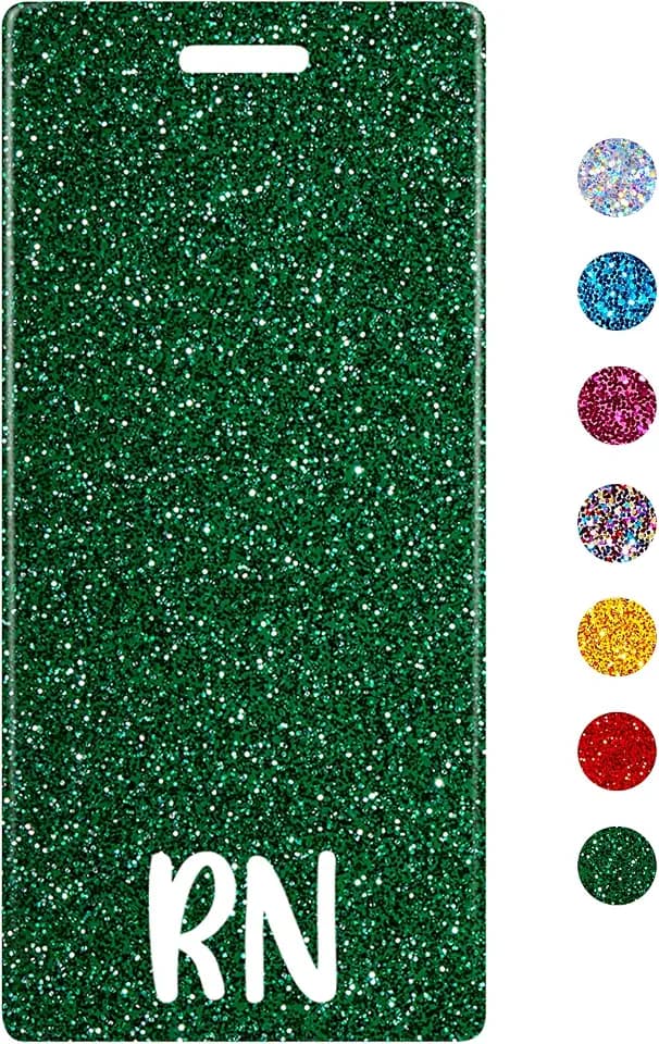 Plifal RN Badge Buddy Card Holder Nurse Nursing Accessories Registered Nurse Glitter Green Vertical ID Name Identification Tags Hospital Work