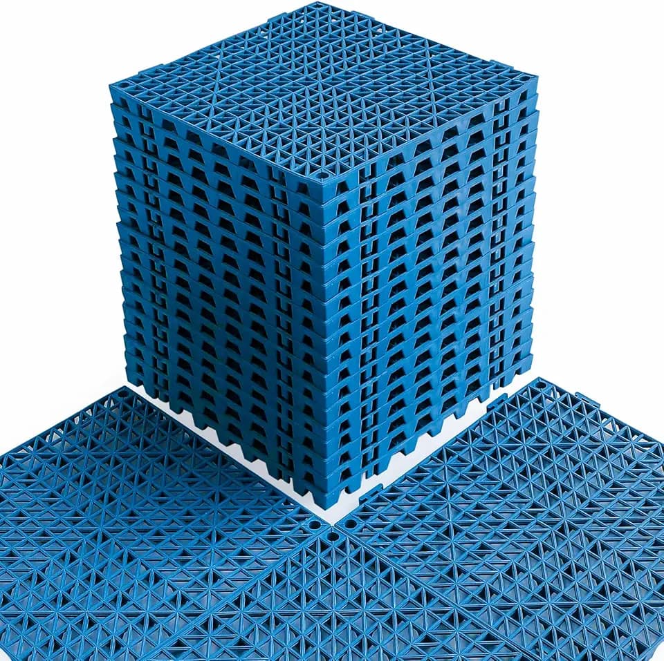 MAXWAVE 18 Pack 12" x 12" Modular Interlocking Floor Mats, Soft PVC Non-Slip Drainage Tiles, Splicing Rubber Cushion Flooring for Deck, Shower, Pool, Basement, Shed, Indoor and Outdoor Use