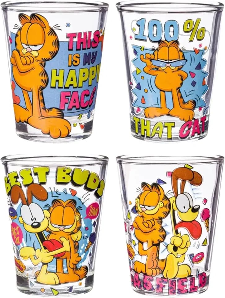 Silver Buffalo Garfield and Odie, 4 Pack Mini Glass Set, 1.5oz