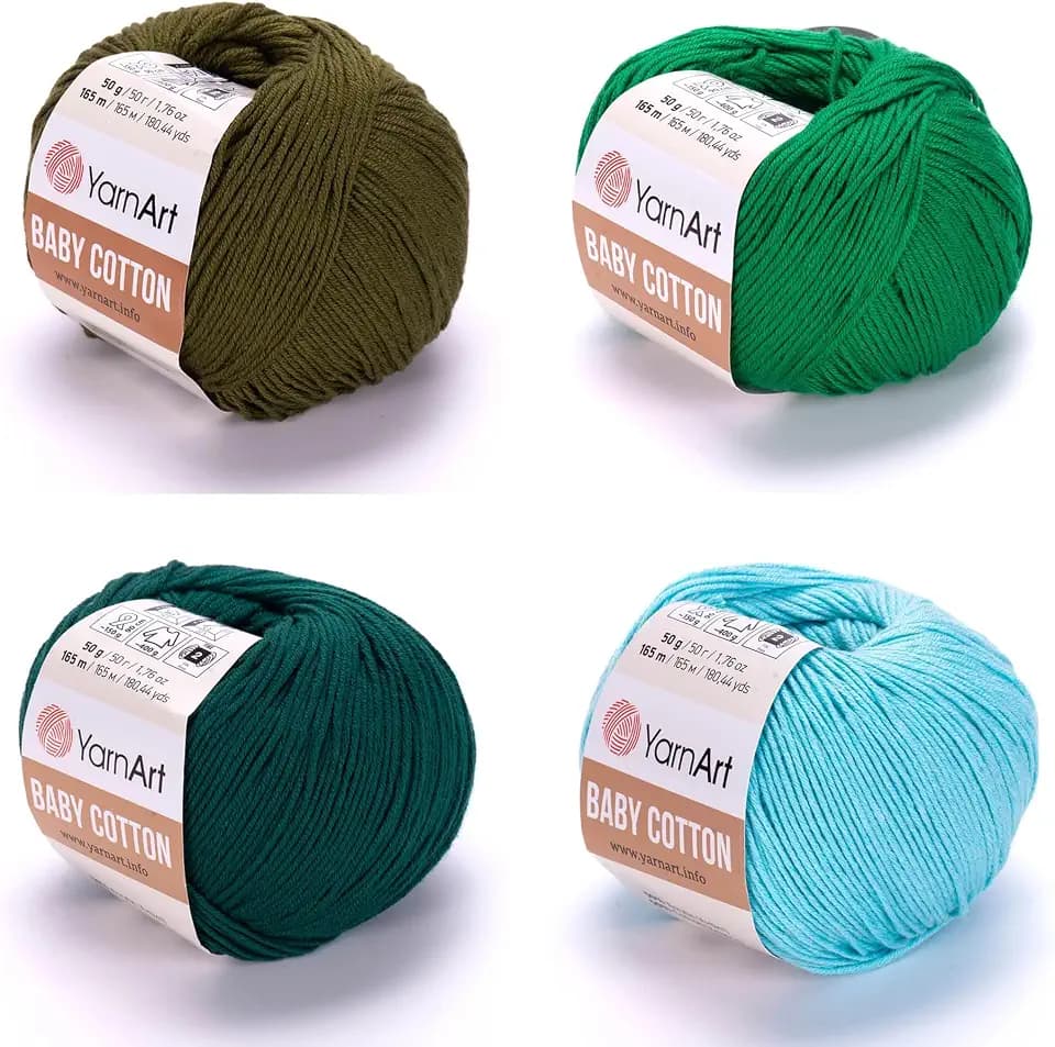 YarnArt Baby Cotton Knitting Yarn - 50% Cotton, 50% Acrylic Soft Baby Cotton Amigurumi Animal Toys Yarn, 50 gr-1.76 Oz, 180 Yds, (Pack of 4) (Serenity Collection)