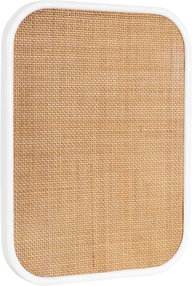 Kate and Laurel Planche Modern Rattan Wall Pinboard, 20 x 26, White and Natural Rattan, Boho Rounded Rectangle Wall Organizer for Use as Cork Board, Vision Board, or Bulletin Board