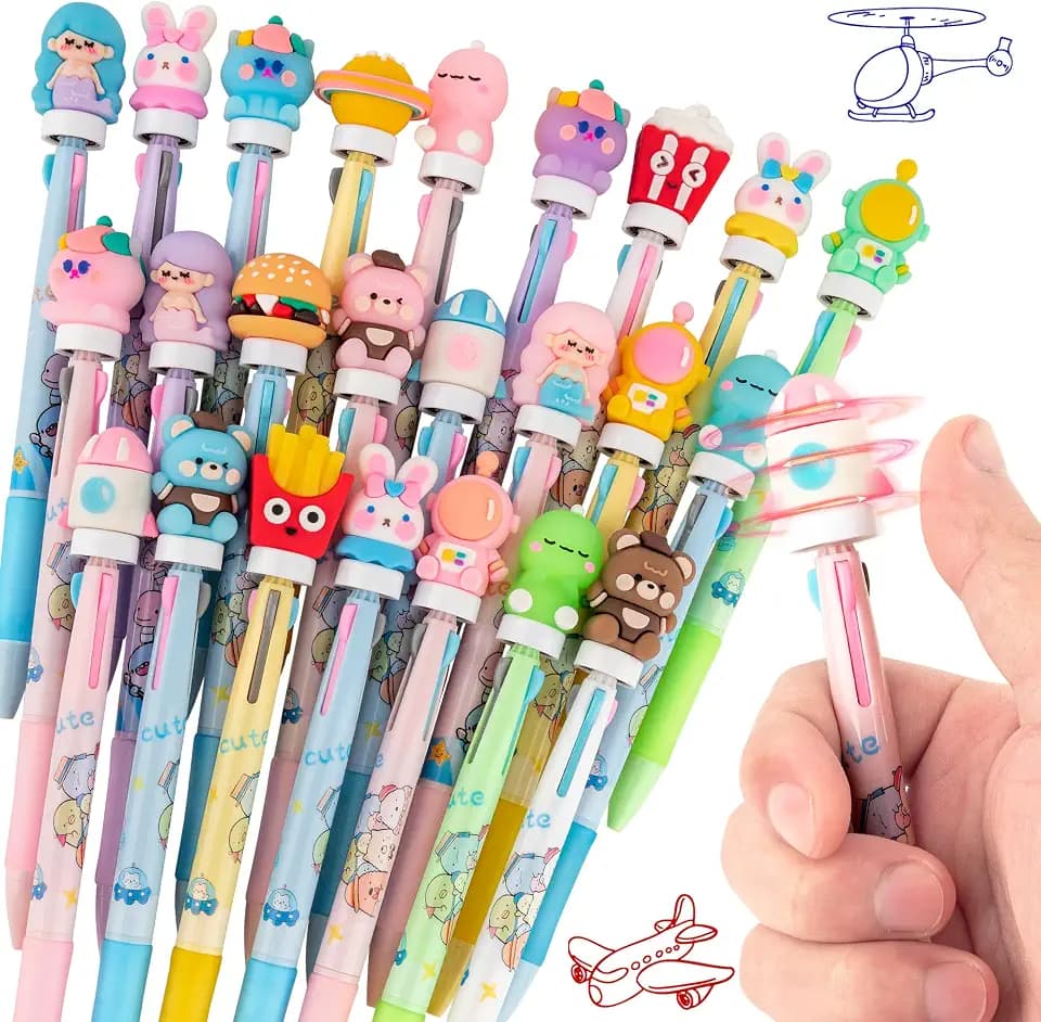 24 Fidget Spinner Easter Multicolor Pen in One 3-in-1 | Fun Cute Pens for Kids & Adults | Stress Relief Rotating Pen 0.5mm | Perfect for School, Office, Home, Birthday Gifts