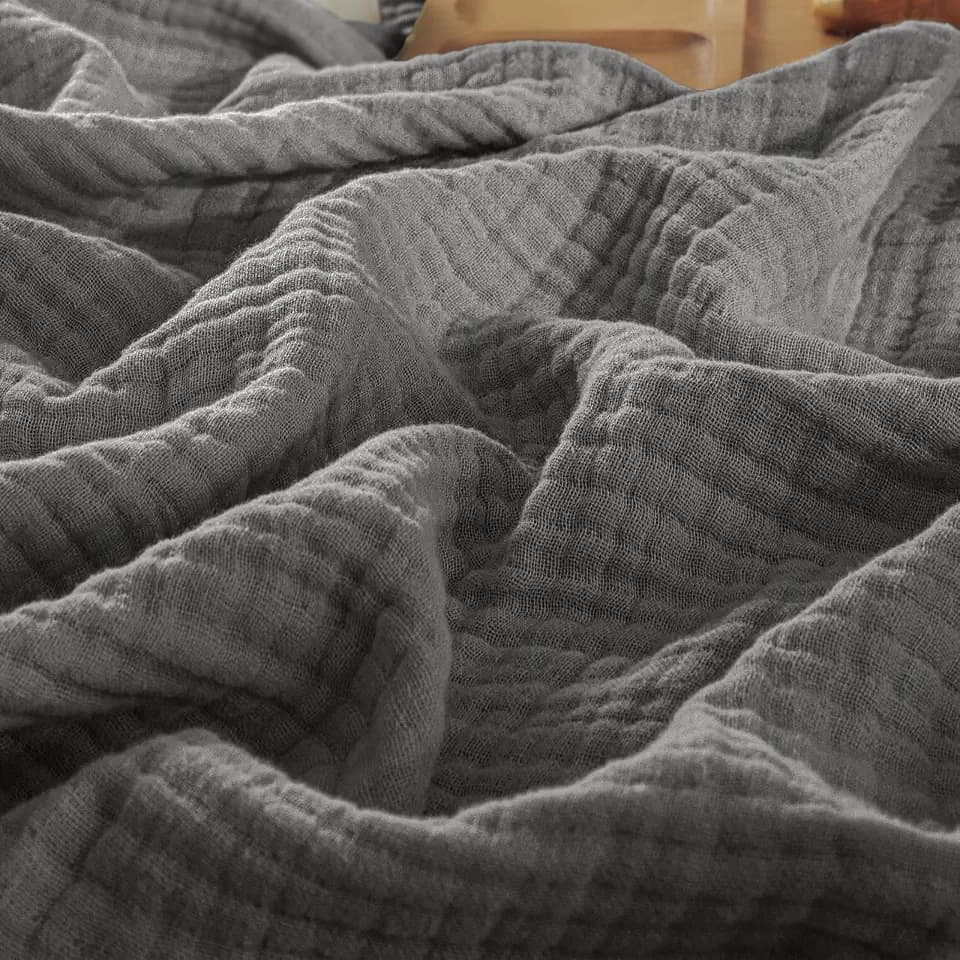 PHF 100% Cotton Muslin Blanket for Adults, Queen Size 90"X90", Charcoal
