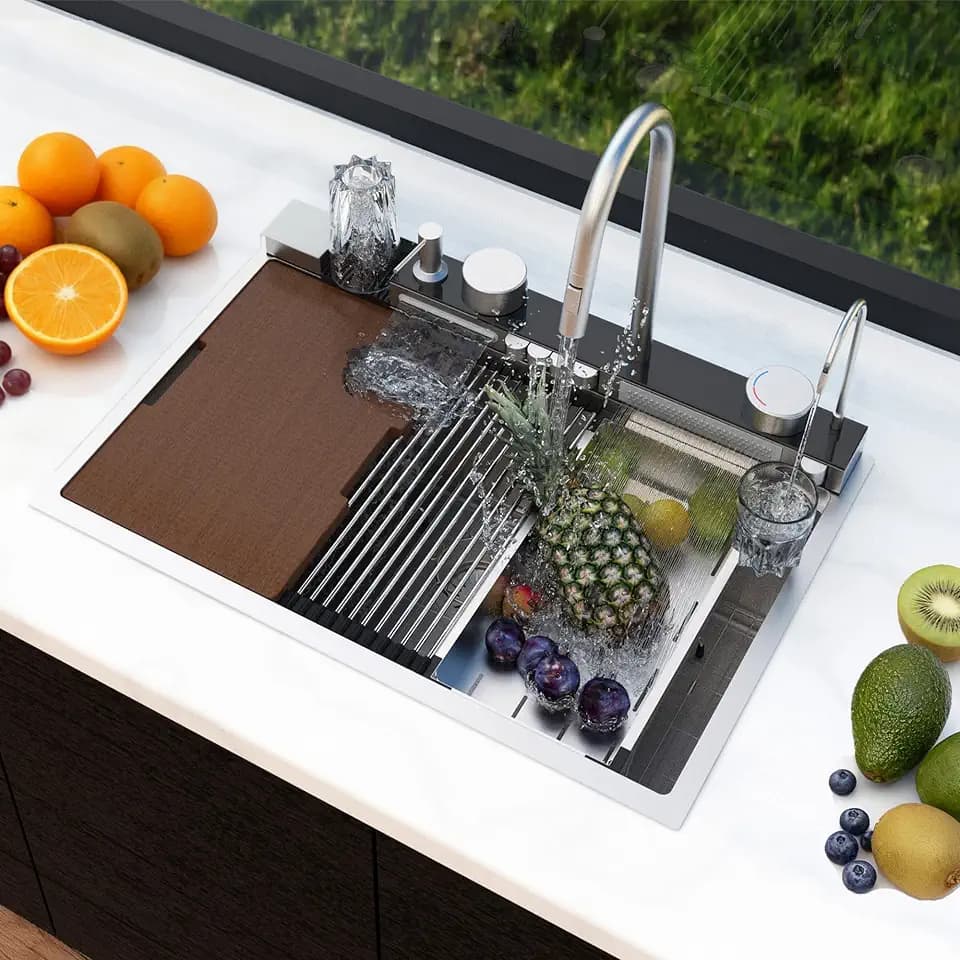 33"x22" Drop In Smart Workstation Kitchen Sink Waterfall Kitchen Sink