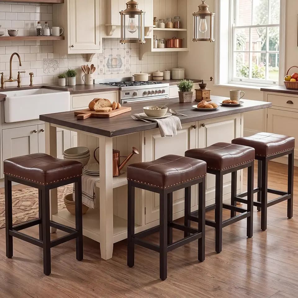 DUMOS 24 Inch Counter Height Bar Stools Set of 4, Kitchen Island, Brown