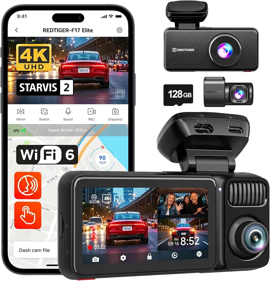 REDTIGER F17 Elite 4K 3 Kanal Dashcam Auto, STARVIS 2 IMX678 & IMX 675