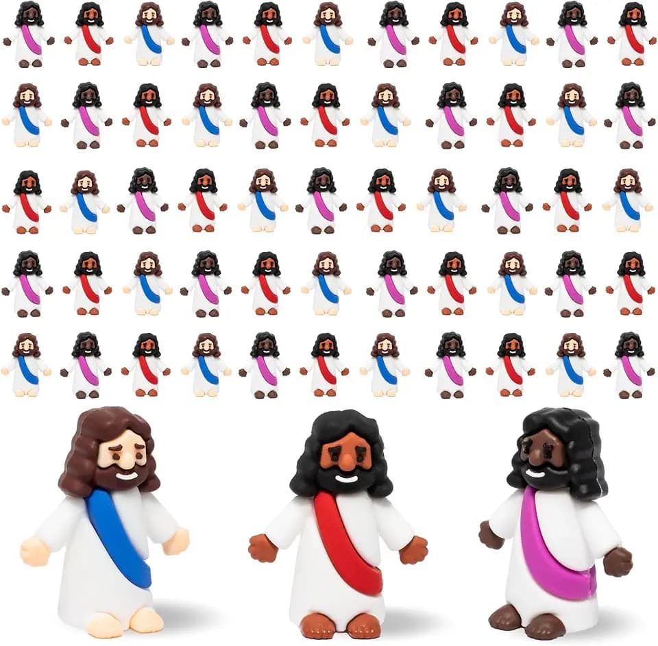 Mini Jesus Figures 50 Pcs-Tiny Jesus Bulk-Little Christ Figurines for Easter Egg Stuffers, Religious Party Favors and Gifts, Sunday School, Classroom Crafts, Baptism, Confirmation (Multicolor Jesus)
