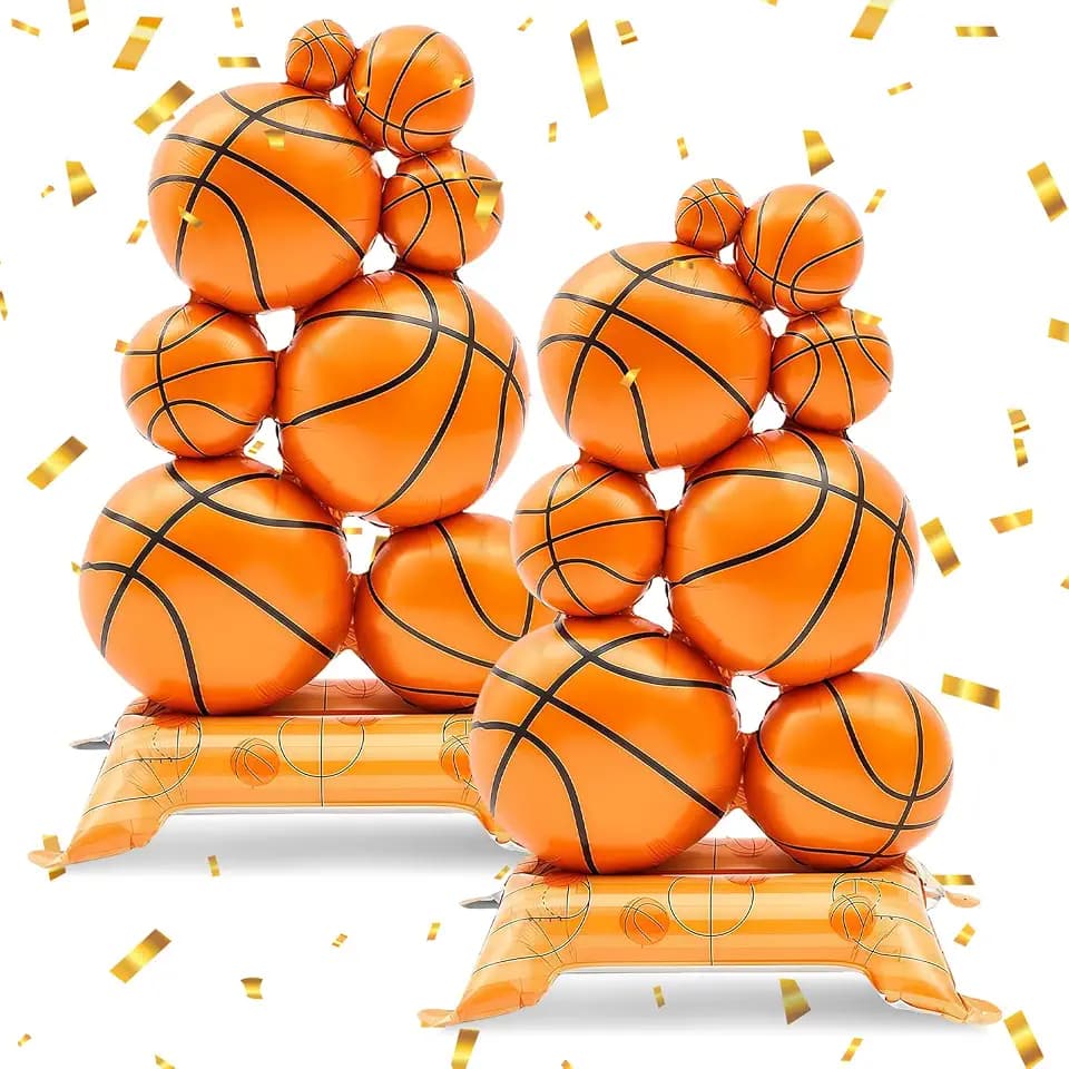 2 Pcs Basketball Party Decorations - 5ft Standing Foil Basketball Balloons