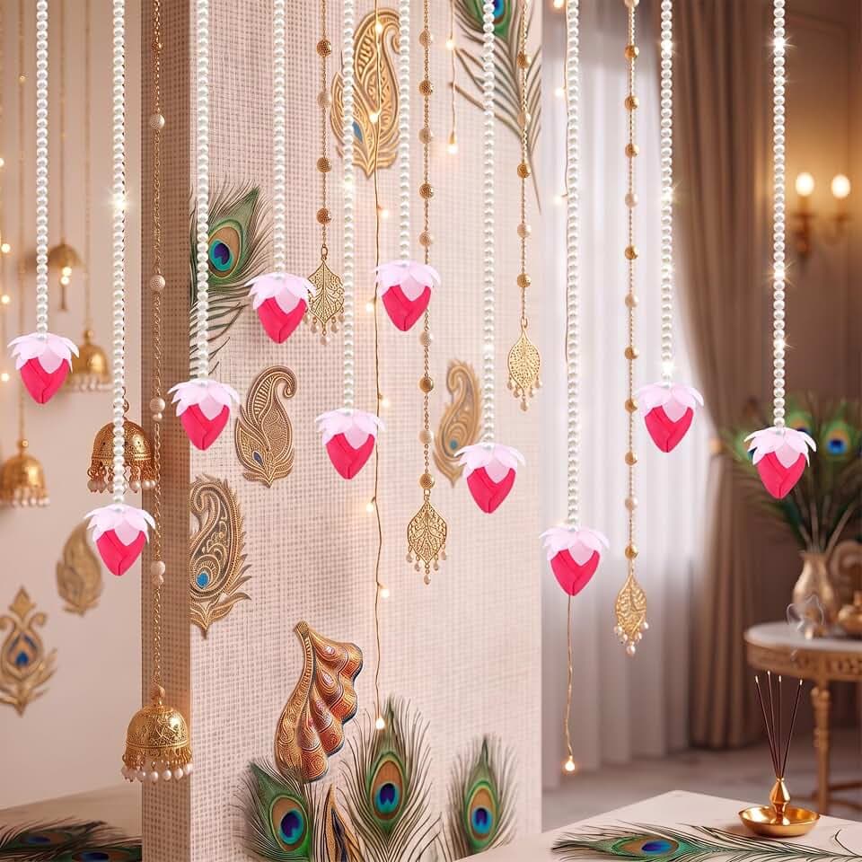 10 Pcs Diwali Decorations Lotus Hangings Garlands Pearl Flower