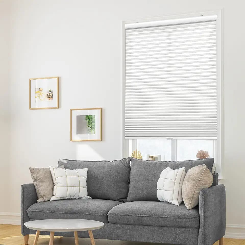 DEZ FURNISHINGS Cordless 1" Signature Light Filtering Cellular Shade, 70" W x 60" H, White
