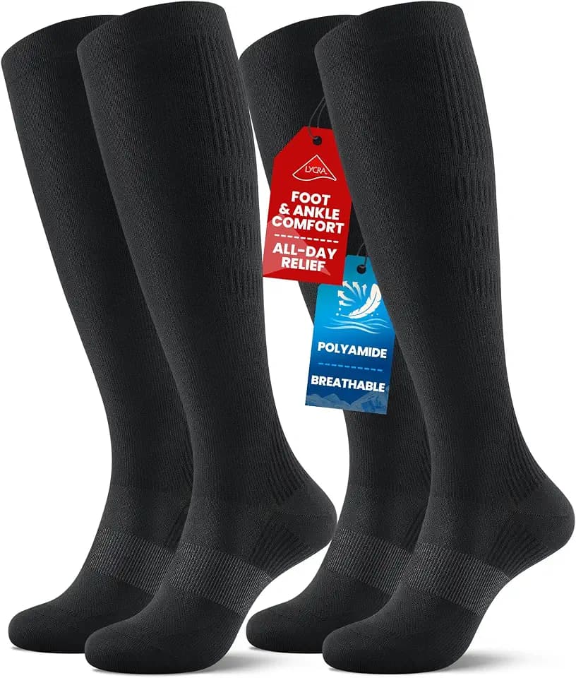 PULIOU Compression Socks for Women Men 15-20 mmHg Easy On Off,2 Pairs