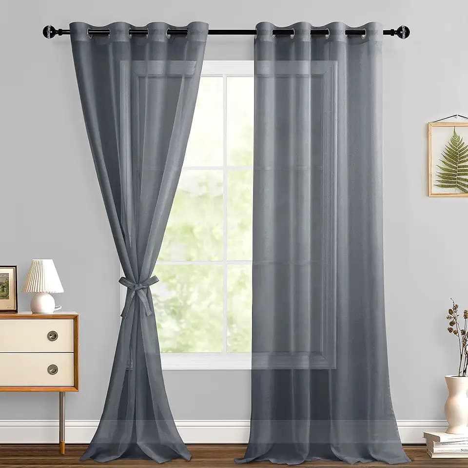 Hiasan Sheer Curtains with Tiebacks, Dark Grey, W52 x L90, 2 Panels