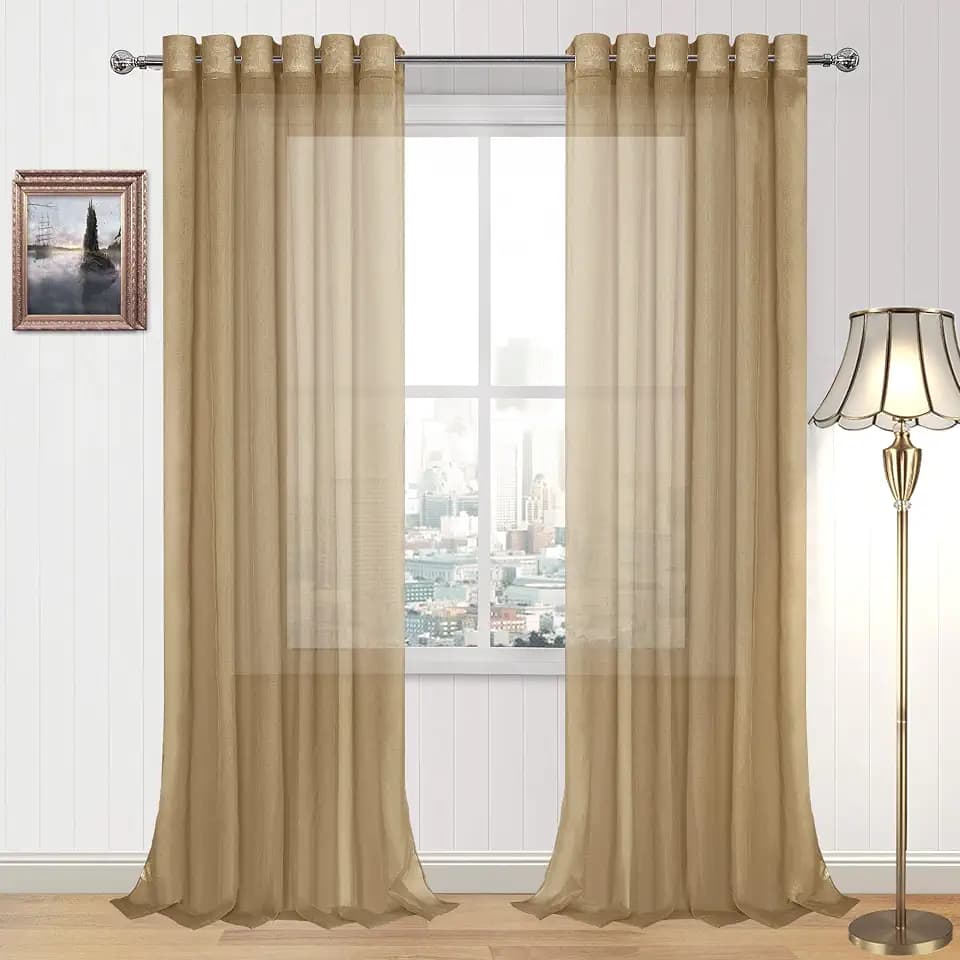 DWCN Semi Sheer Curtains, Grommet Top Window Drapes for Bedroom & Living Room, Faux Linen Look Voile Transparent Solid Curtains Set of 2 Panels 70 x 95 Inches Long, Taupe