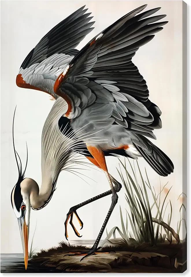 Art Remedy Blue Heron Picking Canvas Vintage Animal Art, Gallery Wrapped, 24" x 36"